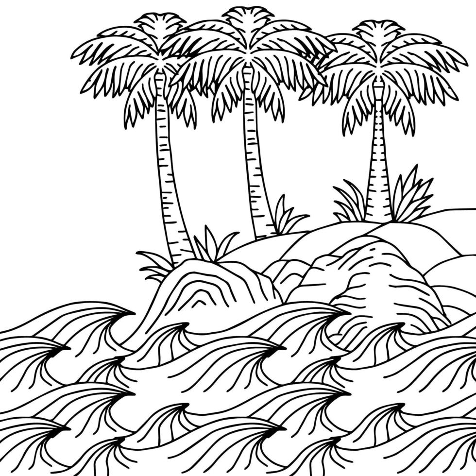 Print Design Beach Landscape Outline for Coloring Page or Element vector