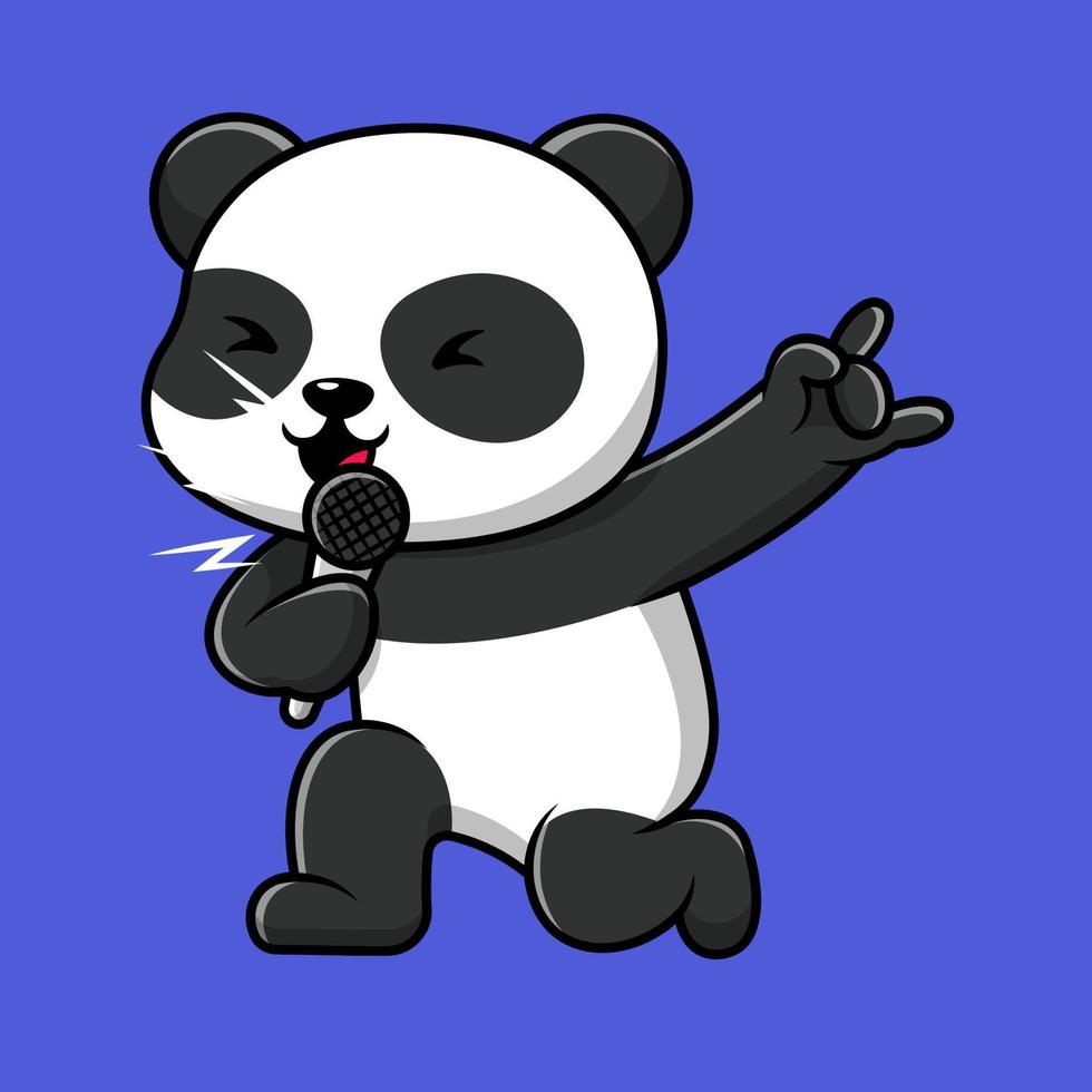 Cute Panda Singing With Microphone Cartoon Vector Icon Illustration. Flat Cartoon Concept