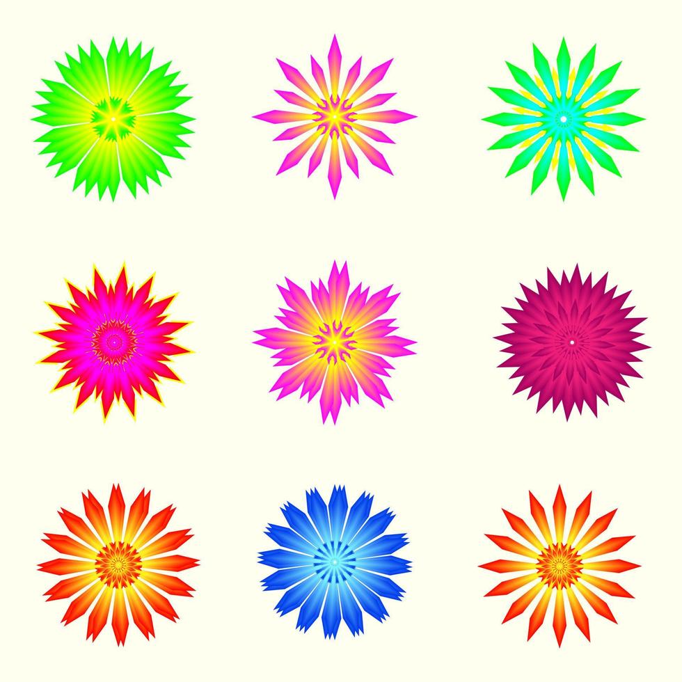 Hello season festival ornate flower petal star shape icon set abstract background graphic design vector illustration