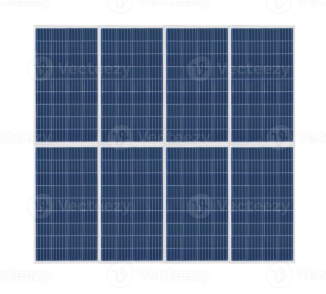 Photovoltaic solar cell panels isolated on white background. Environmental theme. Green energy concept. photo