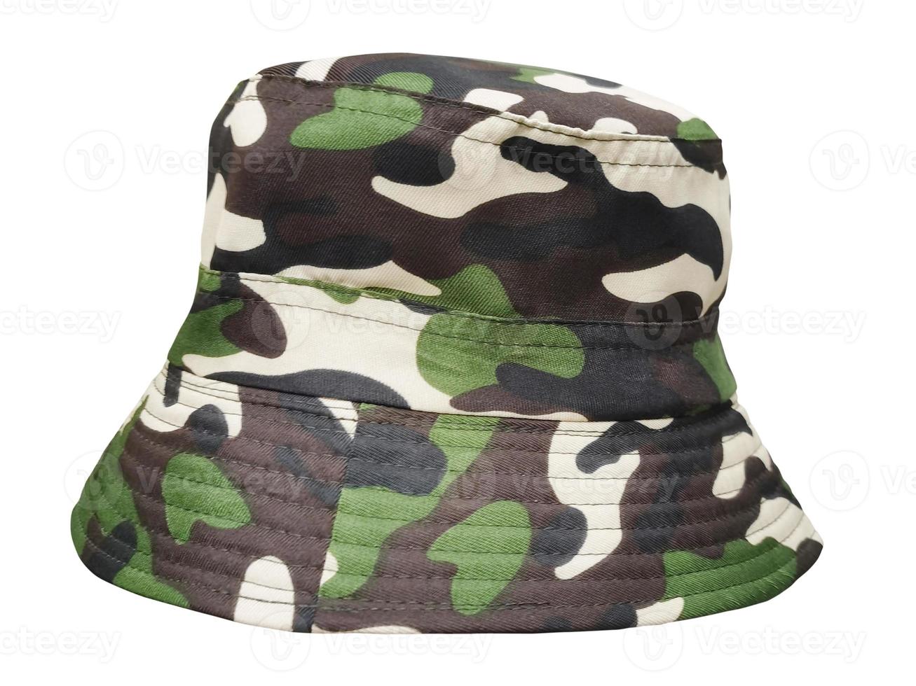 military camouflage bucket hat isolated on white photo