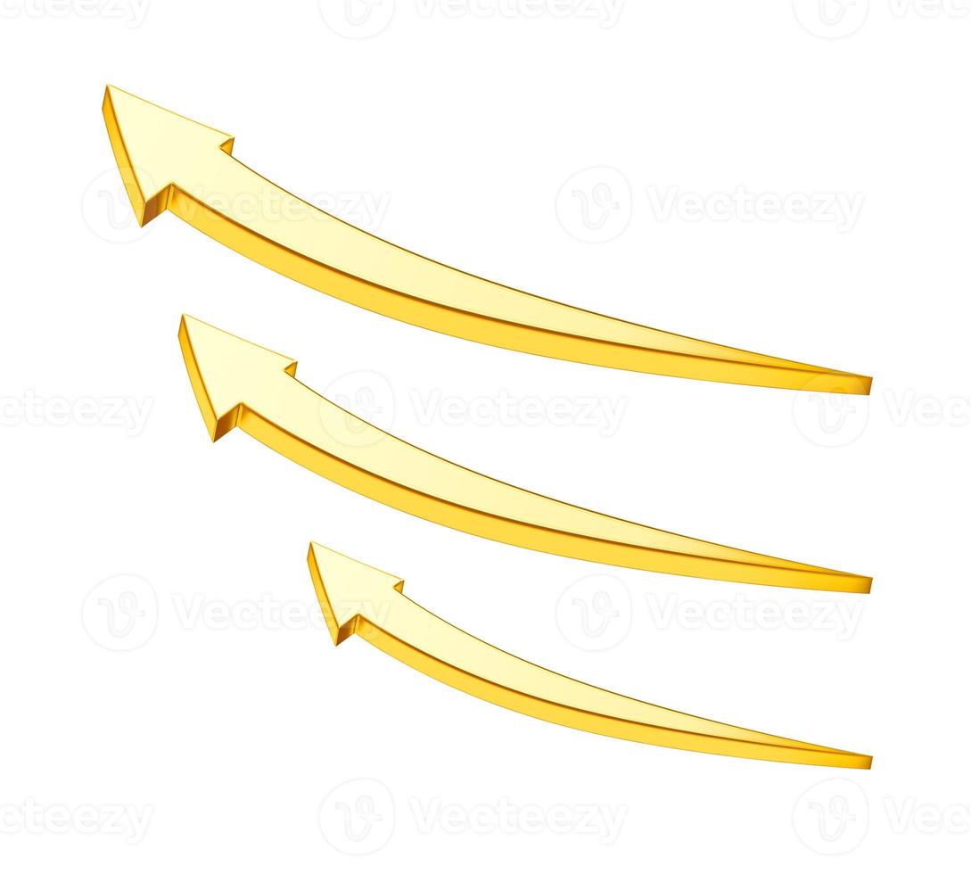 3d rendering arrow pointing golden icon flat on white background  3d illustration photo