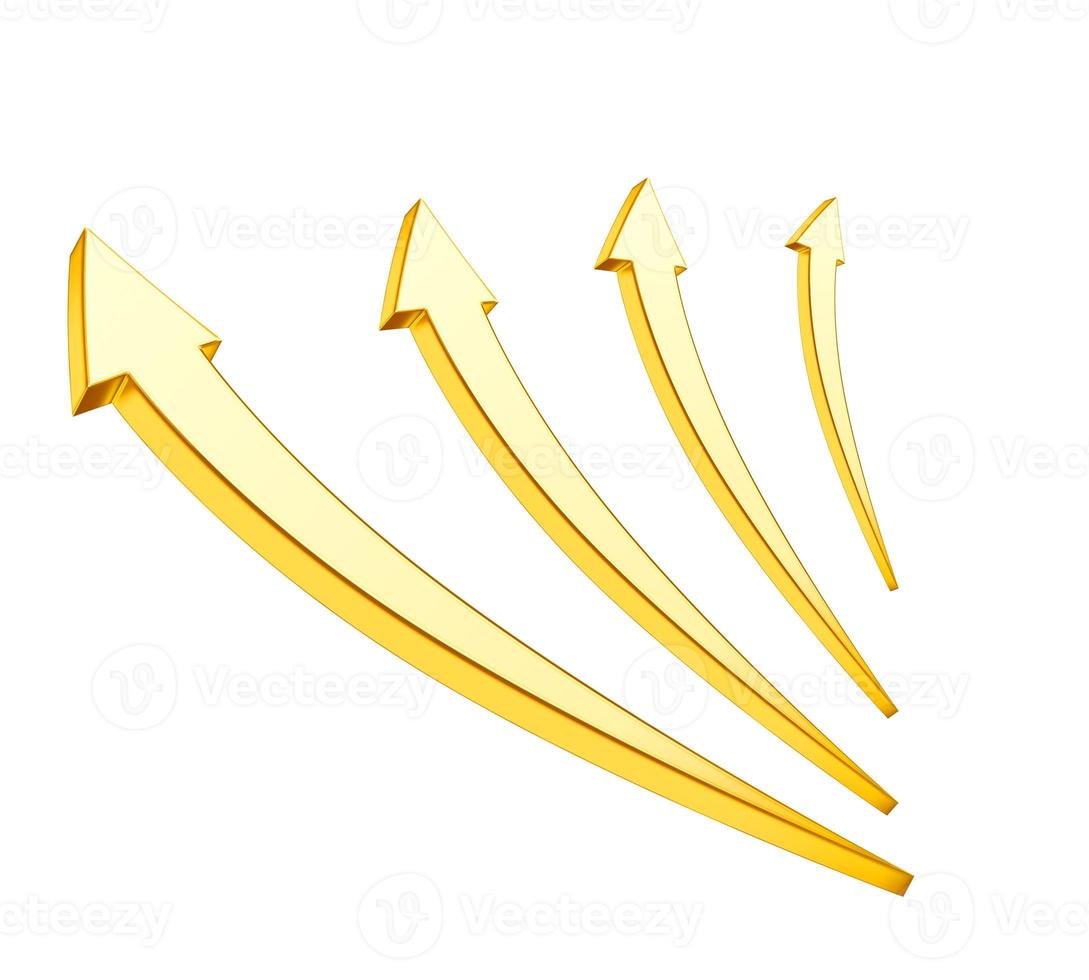 3d rendering arrow pointing golden icon flat on white background  3d illustration photo