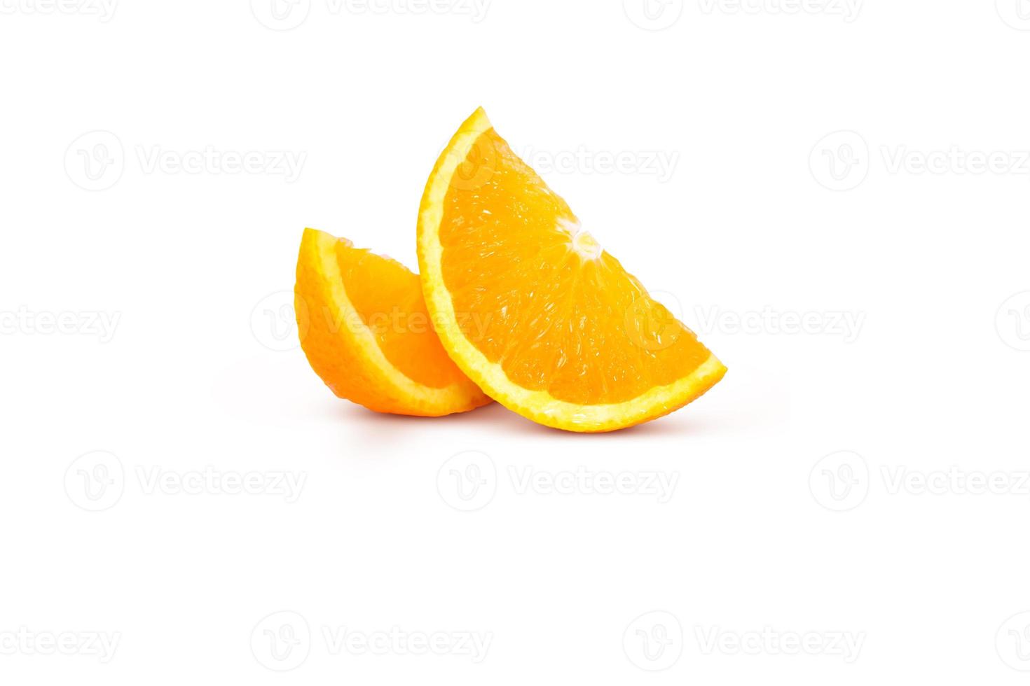 Sliced orange, front view on white background. photo