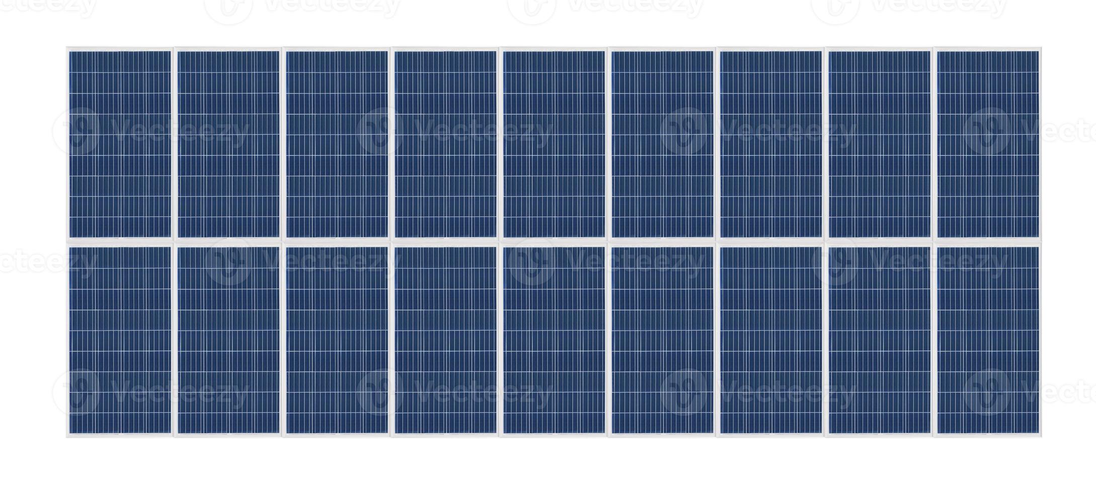 Photovoltaic solar cell panels isolated on white background. Environmental theme. Green energy concept. photo