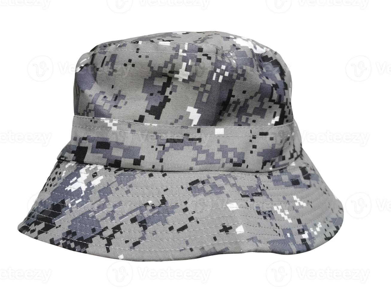 military camouflage bucket hat isolated on white photo