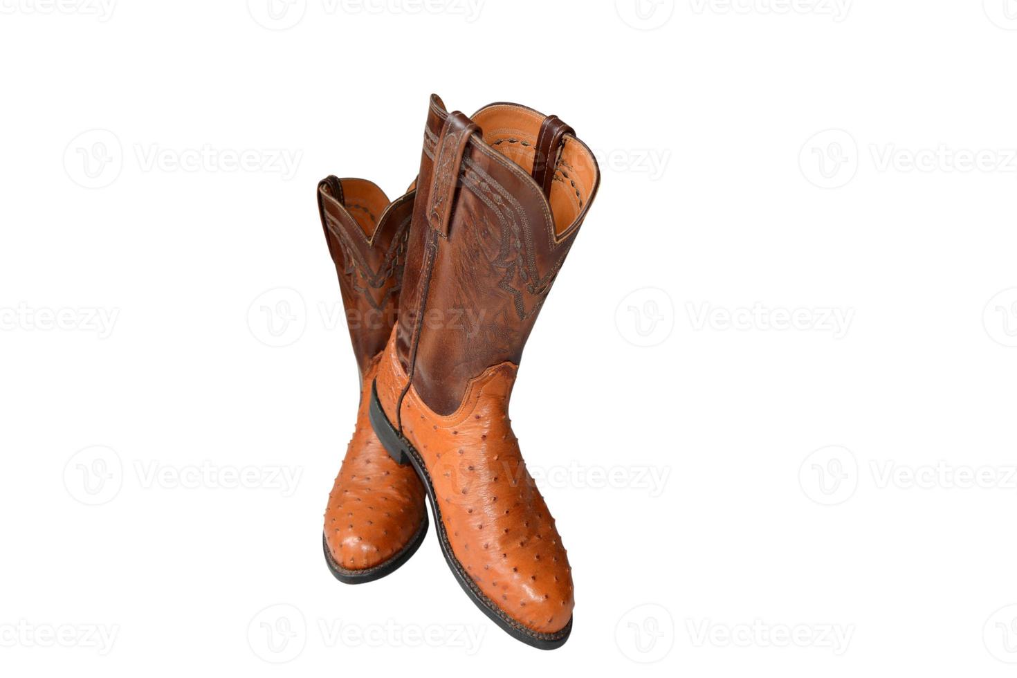 Brown cowboy boots on a white background. photo
