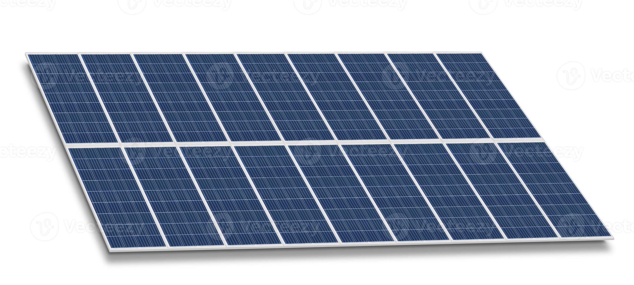 Photovoltaic solar cell panels isolated on white background. Environmental theme. Green energy concept. photo