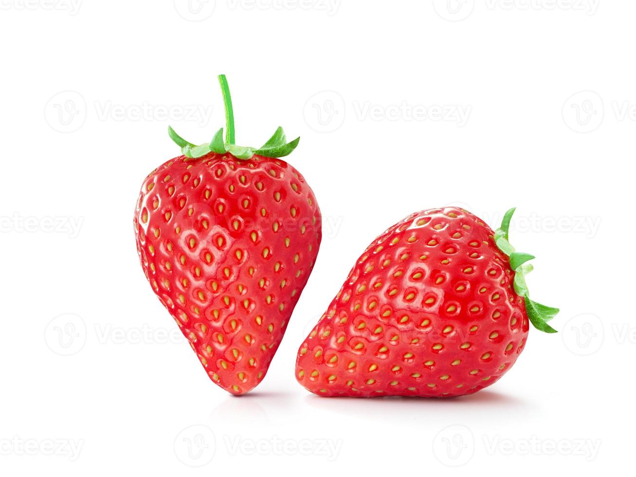 ripe strawberries fresh organic strawberries Two strawberries isolated on white background. photo