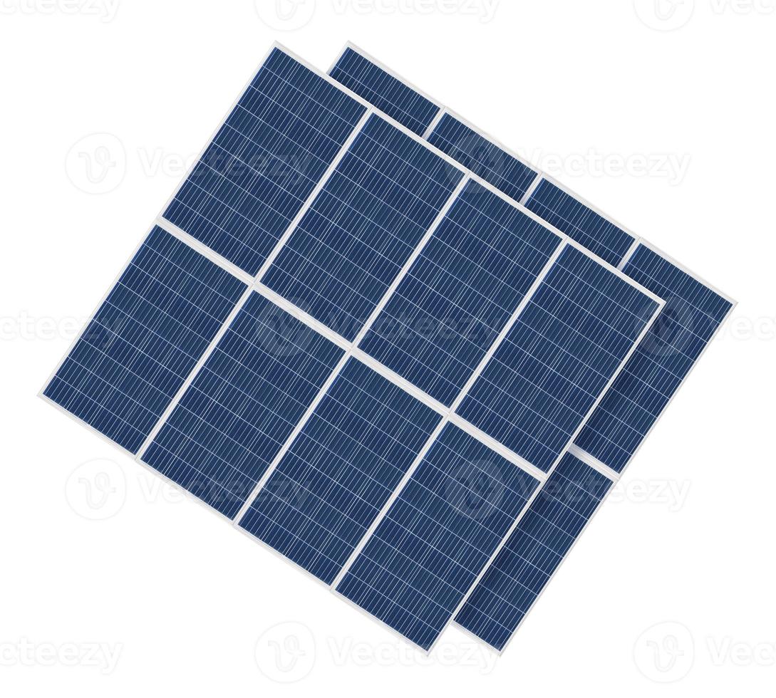 Photovoltaic solar cell panels isolated on white background. Environmental theme. Green energy concept. photo