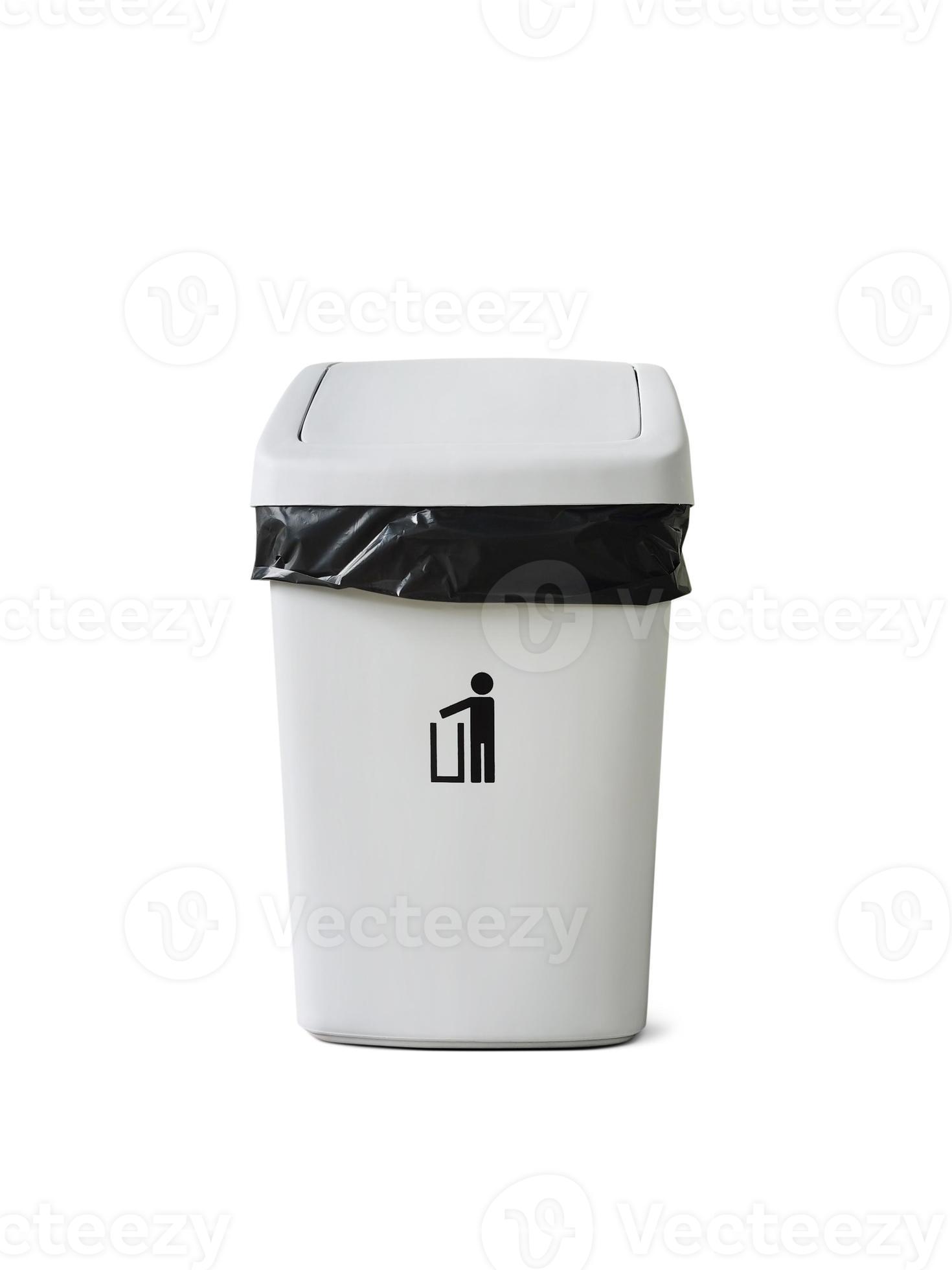 plastic trash basket with lid isolated on white background with