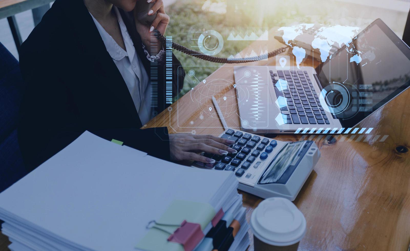 Cyber Security Internet And Networking Concept. Businessman Hand Working With laptop computer and Padlock Icon on screen. Digital crime by an anonymous hacker, data protection. photo
