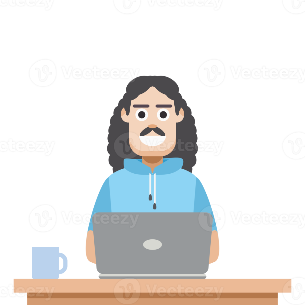 man using laptop for work from home wear short hoodie png