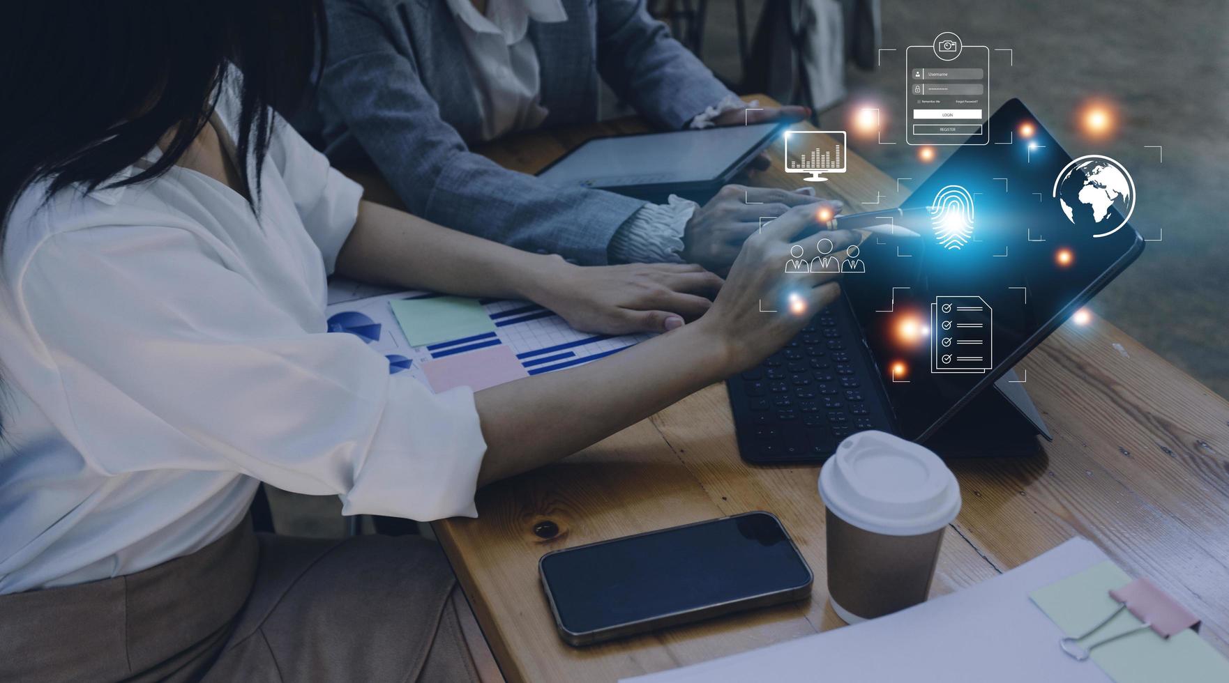 Technology fingerprint scan provides security. digital transformation change management,new technology big data and business process strategy, automate operation, customer service management. photo
