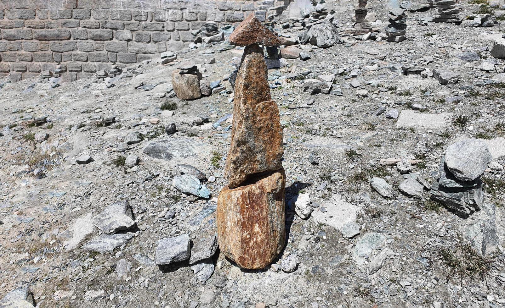 Stack of stones on top of the mountain arranged for meditation. photo