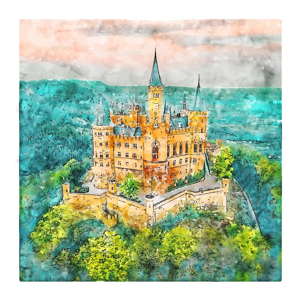 Burg Hohenzollern Germany Watercolor sketch hand drawn illustration vector