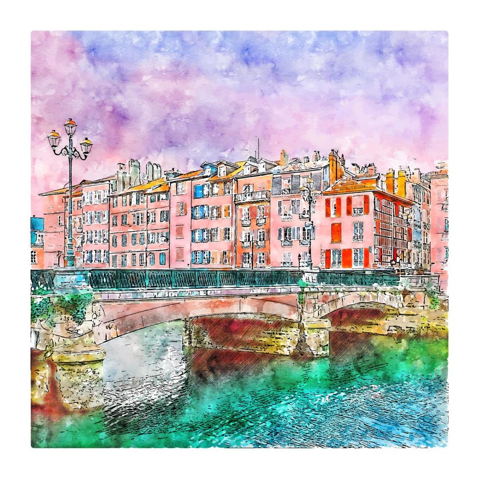 Bayonne France Watercolor sketch hand drawn illustration vector