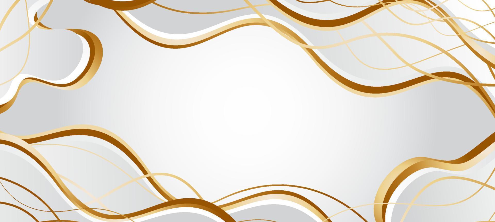 fondo abstracto blanco y dorado con líneas onduladas y esfera dorada vector