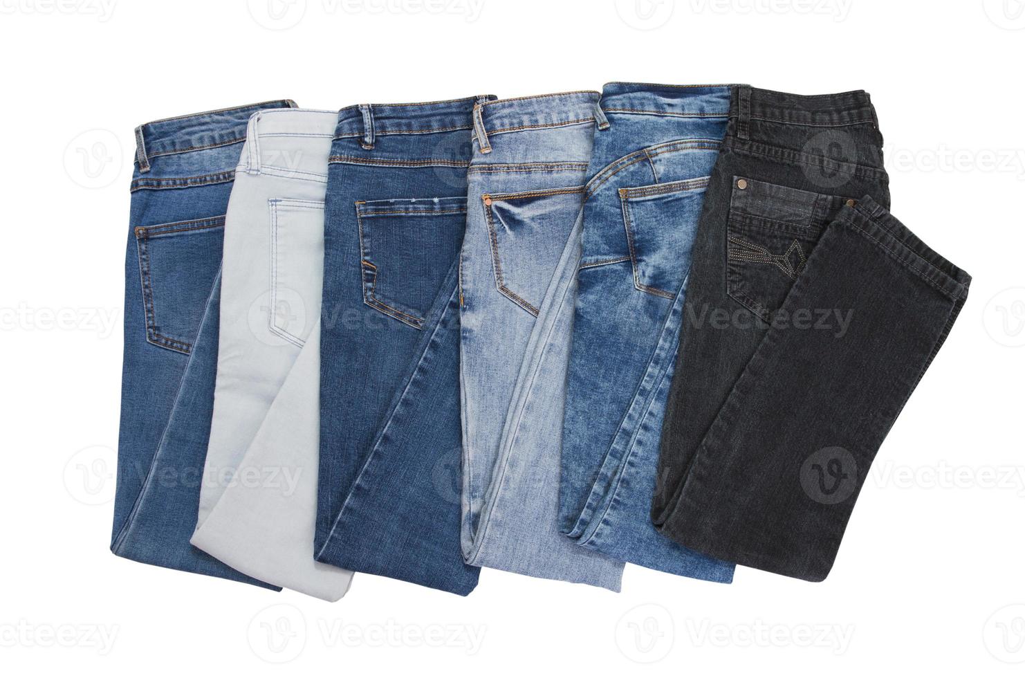 jeans denim set isolated on white background with copy space. Top view ...