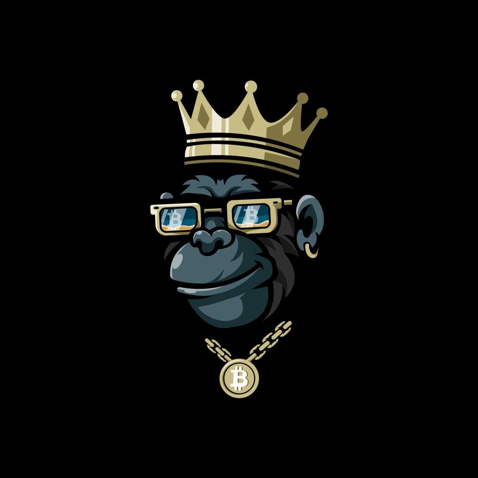 vector de ilustración de diseño de mascota de collar de bitcoin con rey de kong