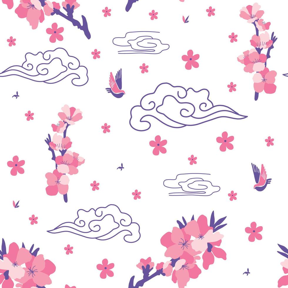 Seamless pattern with peach flower and nature vector