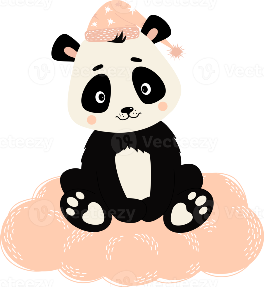 Cute panda in nightcap on cloud png