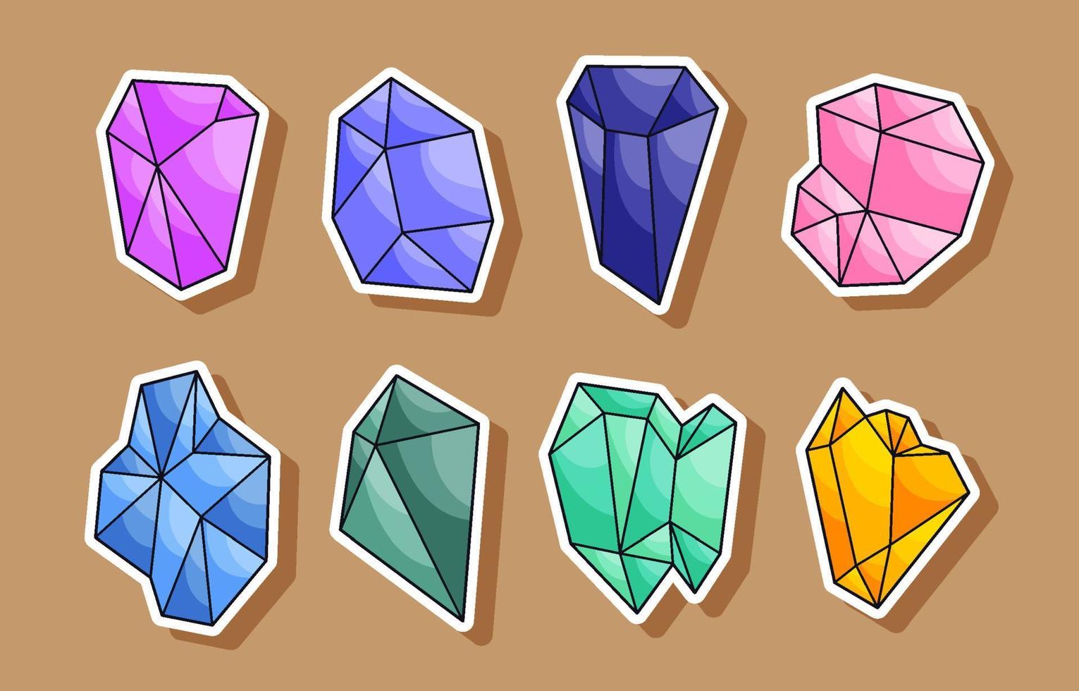 Hand Drawn Realistic Gemstone Stickers Set vector