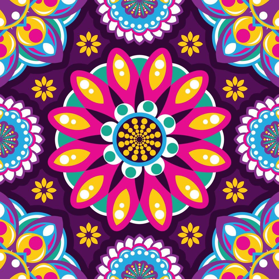 Colorful Rangoli Flowers Seamless Pattern Background vector