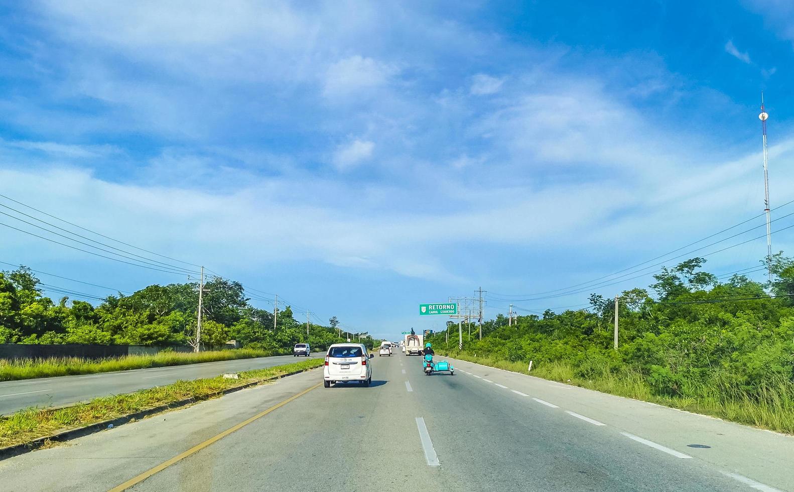 Playa del Carmen Quintana Roo Mexico 2022 Typical street road and cityscape of Playa del Carmen Mexico. photo