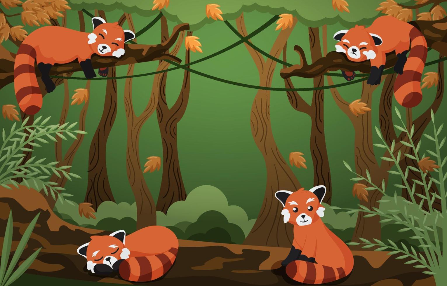 Background of Red Pandas in the Forest vector