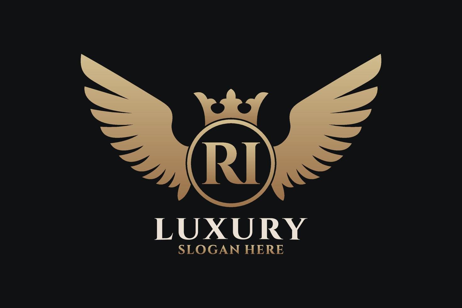 Luxury royal wing Letter RI crest Gold color Logo vector, Victory logo, crest logo, wing logo, vector logo template.