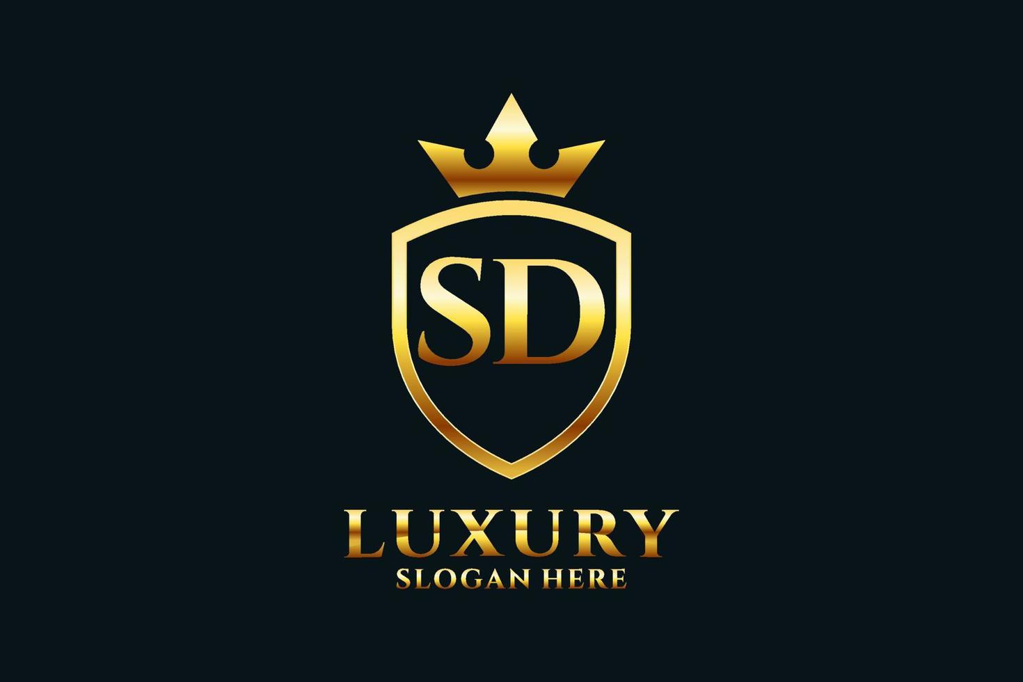 initial SD elegant luxury monogram logo or badge template with scrolls and royal crown - perfect for luxurious branding projects vector