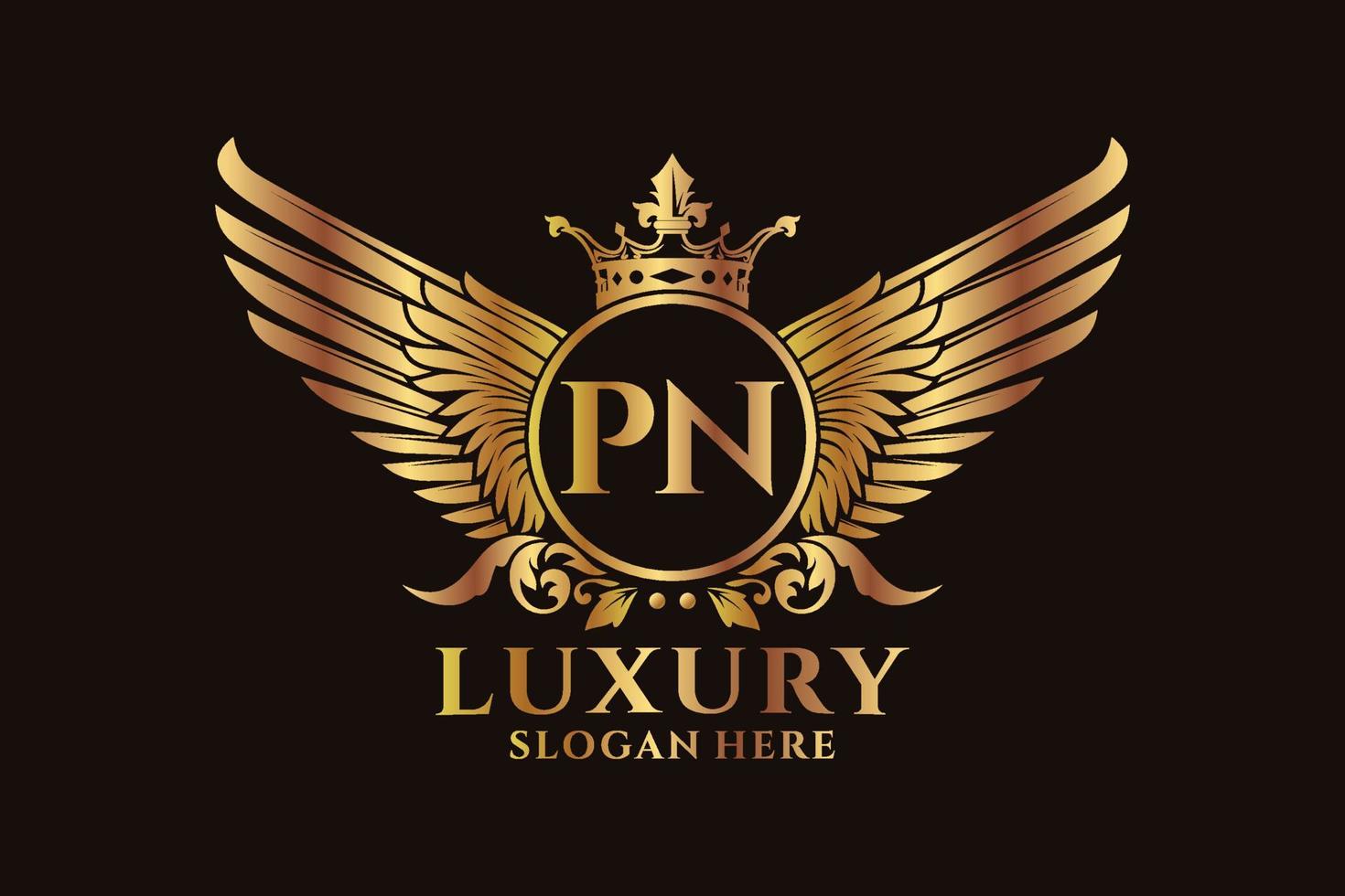 Luxury royal wing Letter PN crest Gold color Logo vector, Victory logo, crest logo, wing logo, vector logo template.