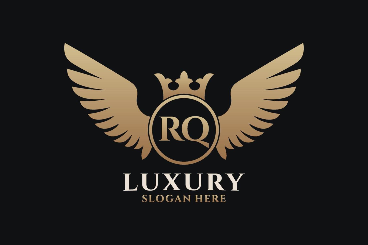 Luxury royal wing Letter RQ crest Gold color Logo vector, Victory logo, crest logo, wing logo, vector logo template.