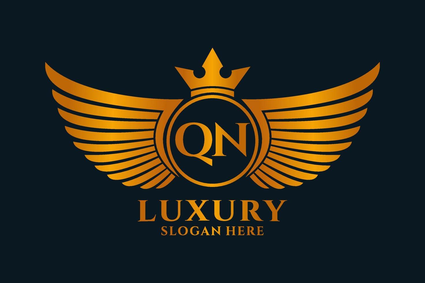 Luxury royal wing Letter QN crest Gold color Logo vector, Victory logo, crest logo, wing logo, vector logo template.