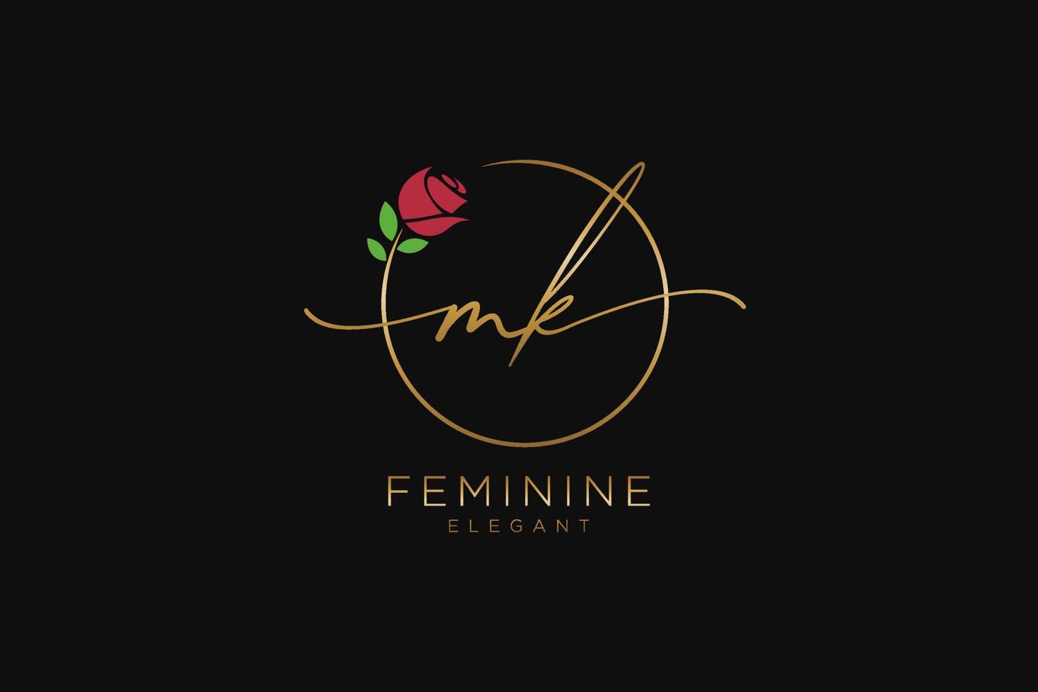 initial MK Feminine logo beauty monogram and elegant logo design, handwriting logo of initial signature, wedding, fashion, floral and botanical with creative template. vector
