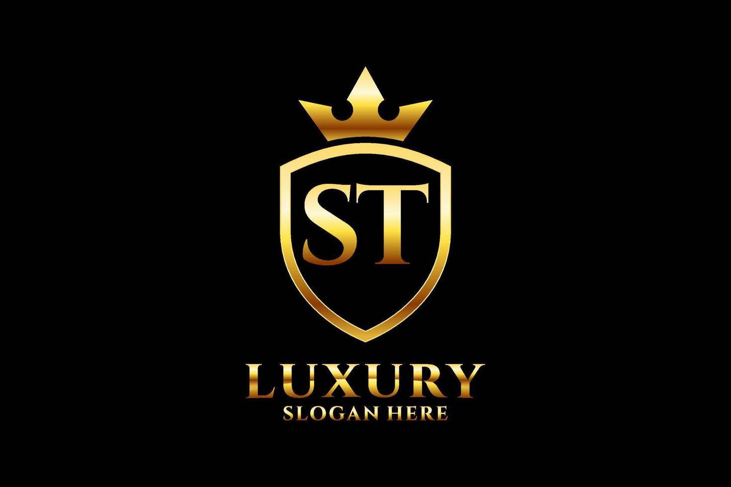 initial ST elegant luxury monogram logo or badge template with scrolls and royal crown - perfect for luxurious branding projects vector