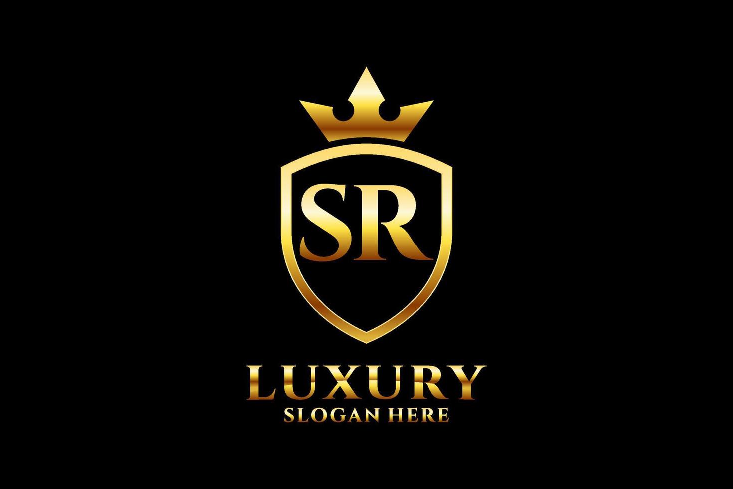 initial SR elegant luxury monogram logo or badge template with scrolls and royal crown - perfect for luxurious branding projects vector