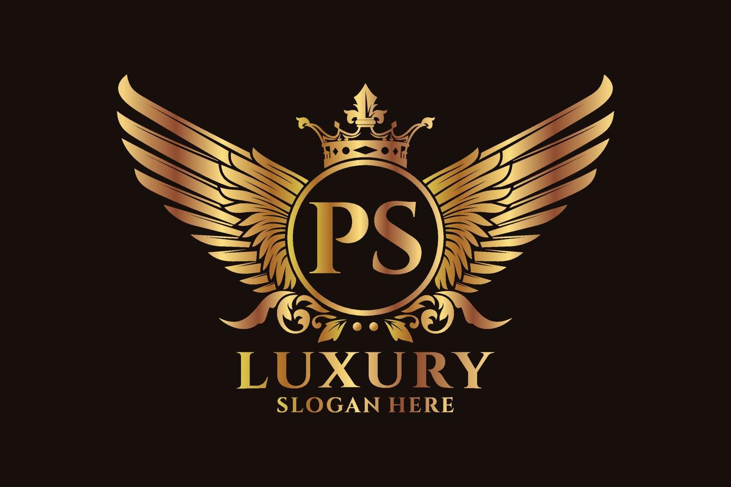 Luxury royal wing Letter PS crest Gold color Logo vector, Victory logo, crest logo, wing logo, vector logo template.