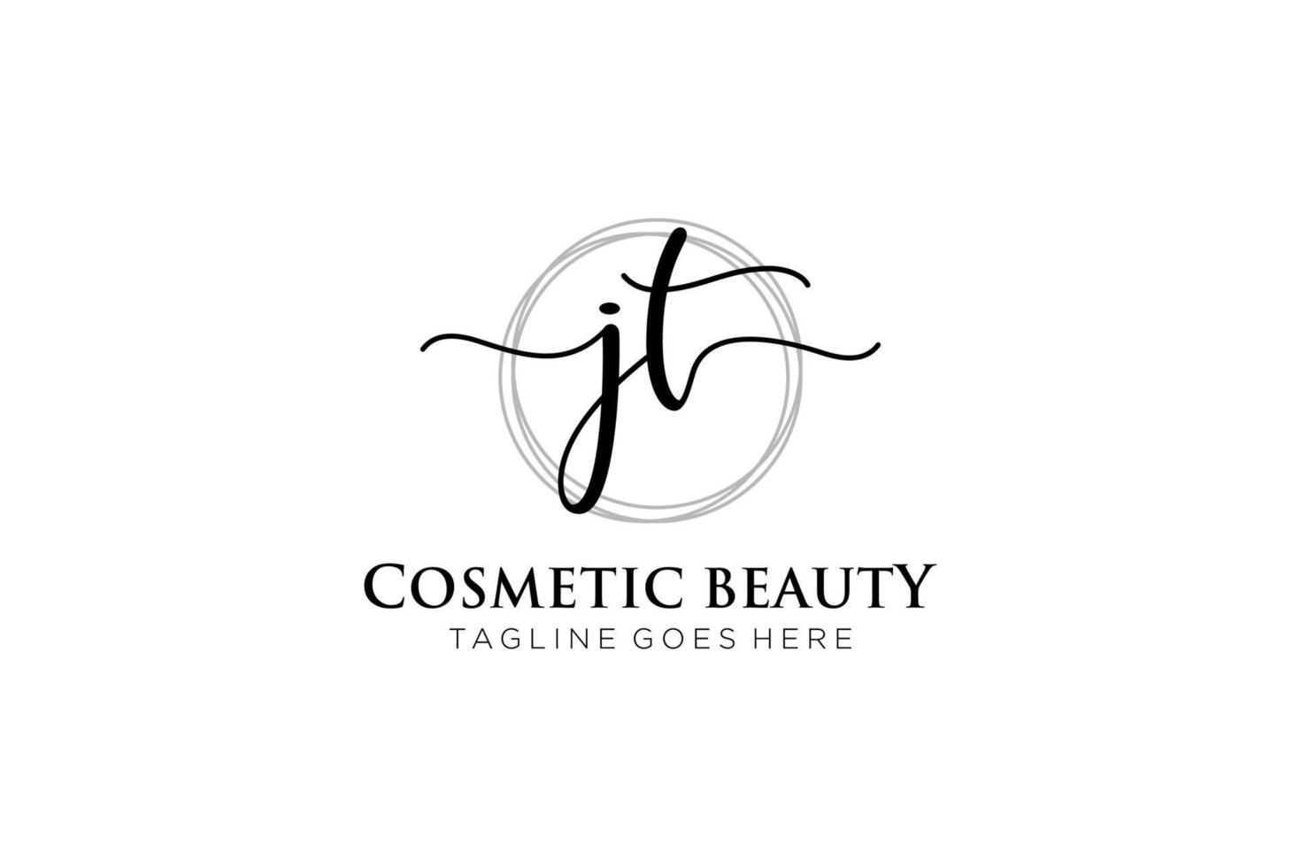 initial JT Feminine logo beauty monogram and elegant logo design, handwriting logo of initial signature, wedding, fashion, floral and botanical with creative template. vector