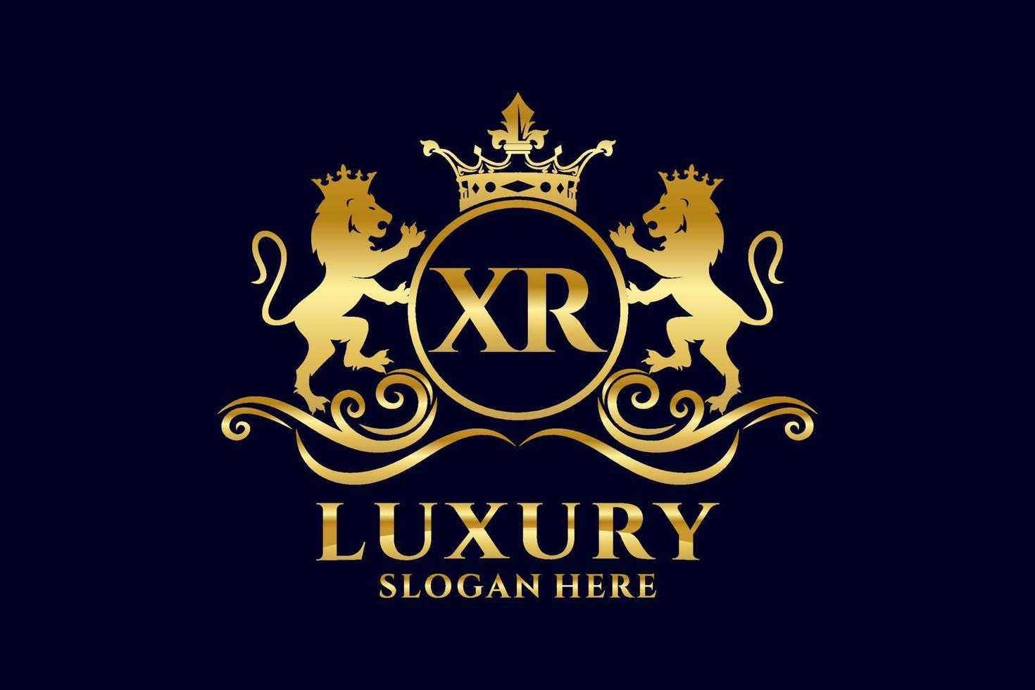 Initial XR Letter Lion Royal Luxury Logo template in vector art for luxurious branding projects and other vector illustration.