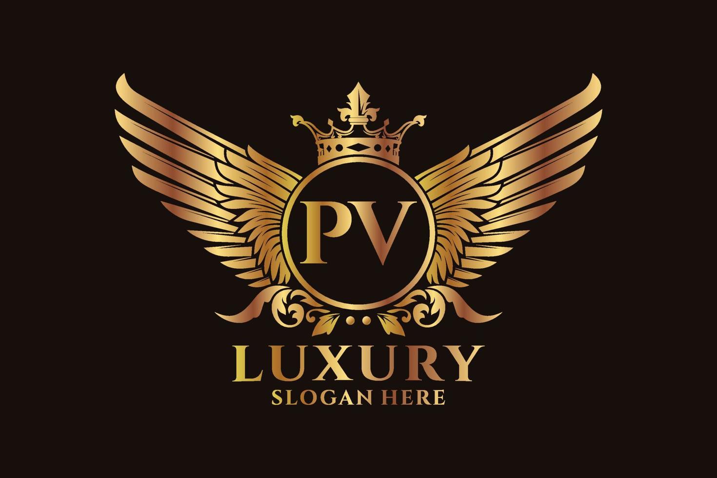 Luxury royal wing Letter PVV crest Gold color Logo vector, Victory logo, crest logo, wing logo, vector logo template.