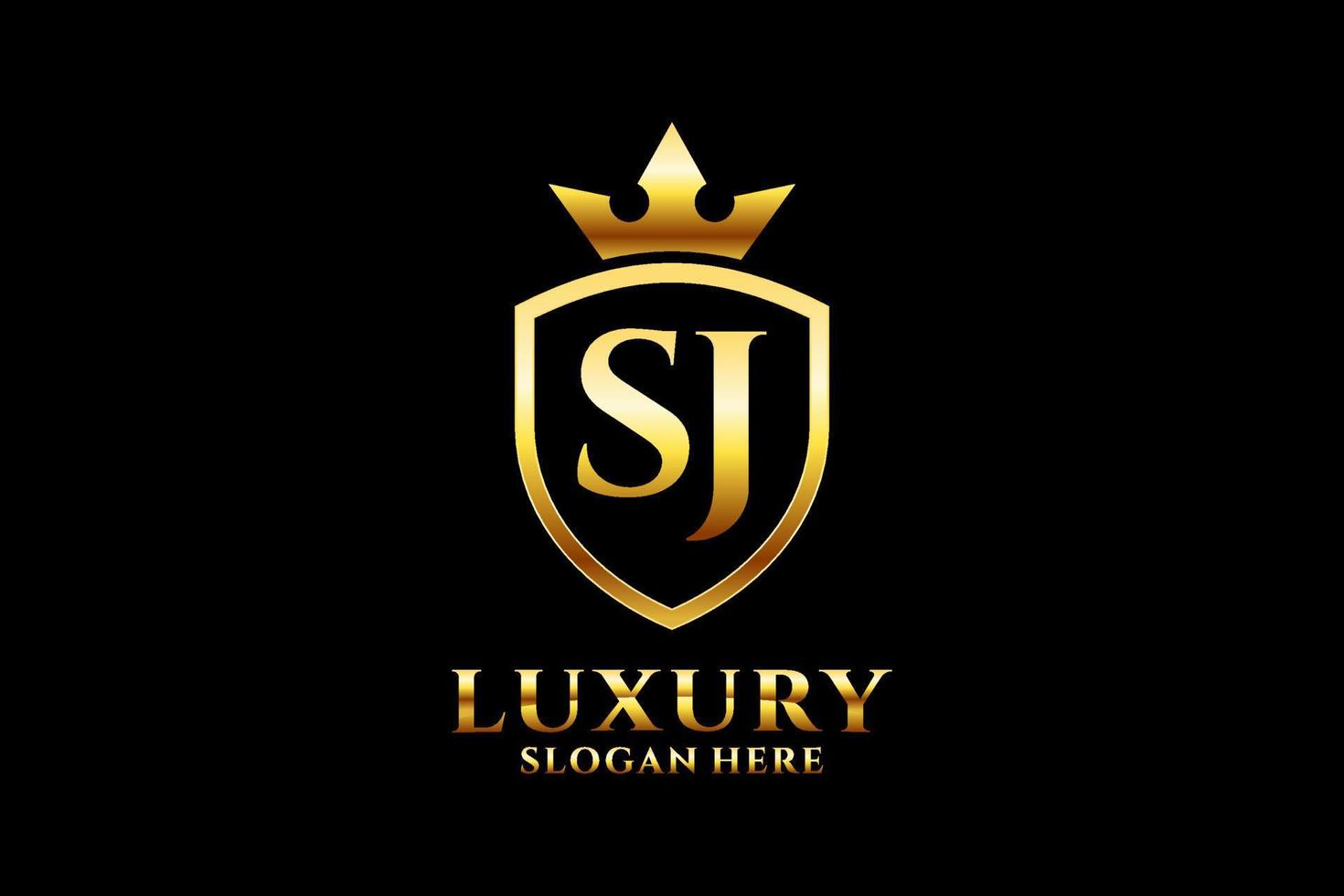 Priinitial SJ elegant luxury monogram logo or badge template with scrolls and royal crown - perfect for luxurious branding projectsnt vector