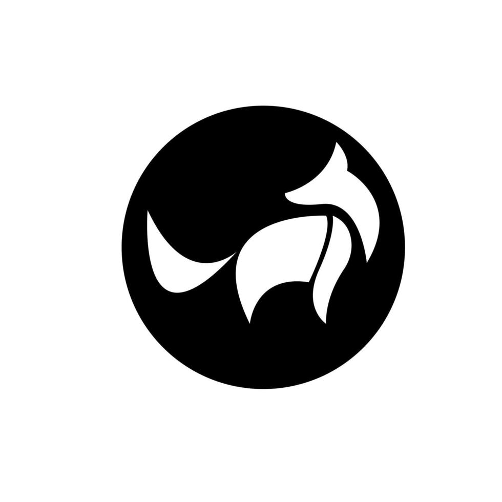 white fox on a black circle background icon logo vector