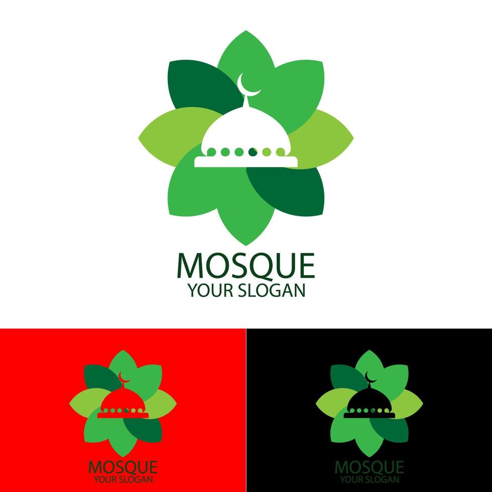 mezquita blanca en un logotipo de icono de loto verde vector