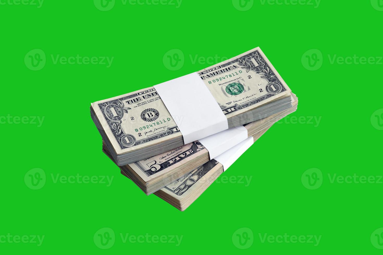 Bundle of US dollar bills isolated on chroma keyer green. Pack of american money with high resolution on perfect green mask photo