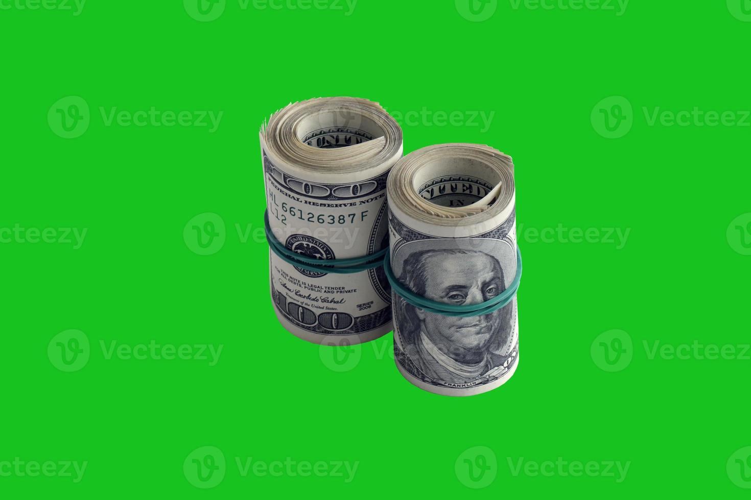 Bundle of US dollar bills isolated on chroma keyer green. Pack of american money with high resolution on perfect green mask photo