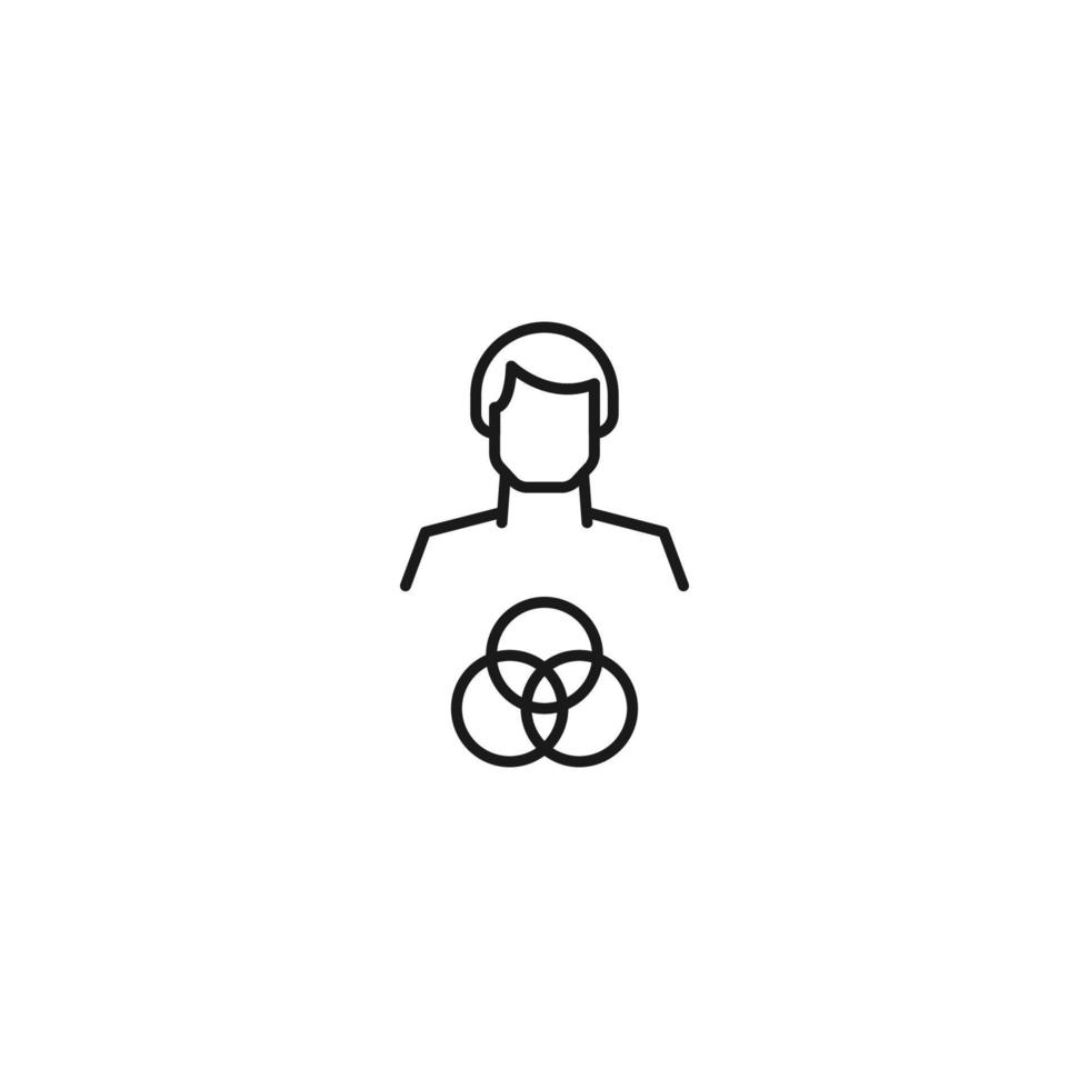 Monochrome sign drawn with black thin line. Modern vector symbol perfect for sites, apps, books, banners etc. Line icon of intersected circles next to faceless man