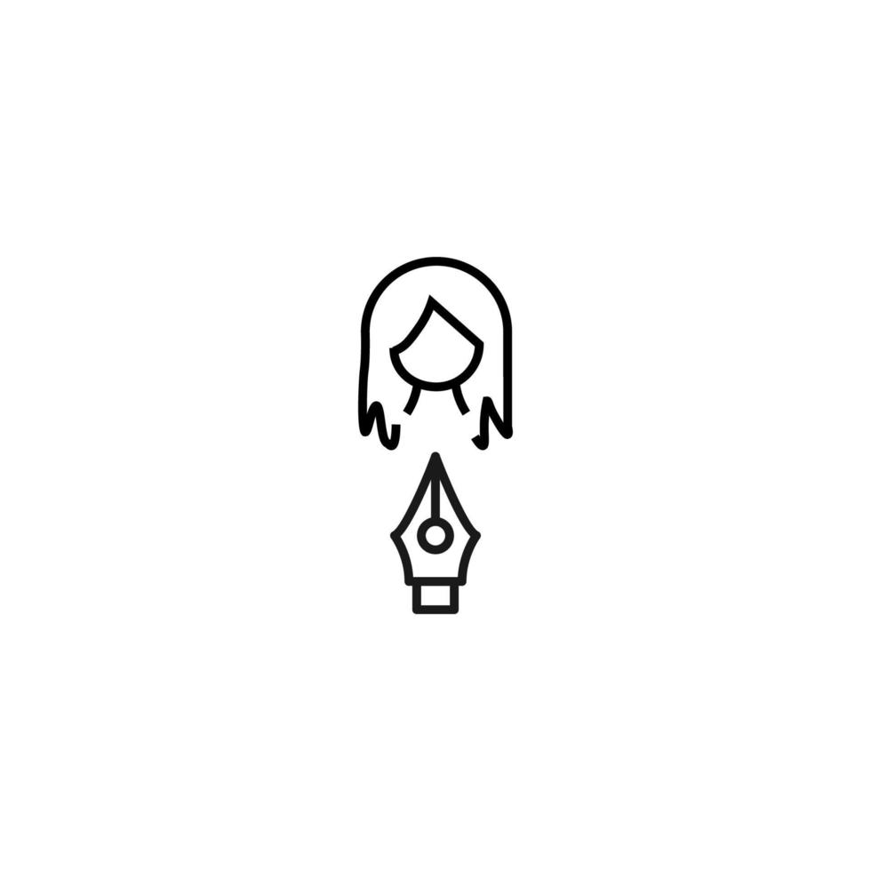 Profession, hobby, everyday life concept. Modern vector symbol suitable for shops, store, books, articles. Line icon of woman by pencil tool