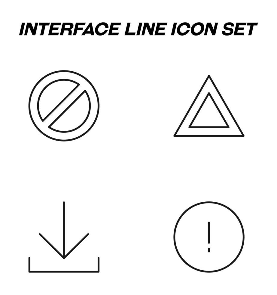 Simple monochrome vector symbols suitable for apps, books, stores, shops etc. Line icons set with signs of stop, forbidden, arrow down, exclamation